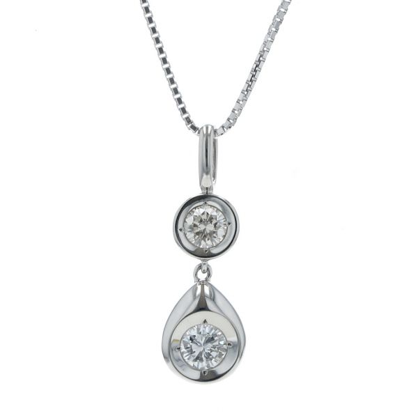 Pt900 Pt850 プラチナ ネックレス ダイヤモンド 0.21ct/0.25ct 2粒 雫 ドロップ 2連 スイング 50cm【新品仕上済】【zz】【中古】