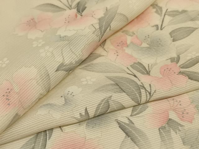 平和屋着物＊夏物　小紋　絽　草花文　銀彩　正絹　逸品　AABI0654jd