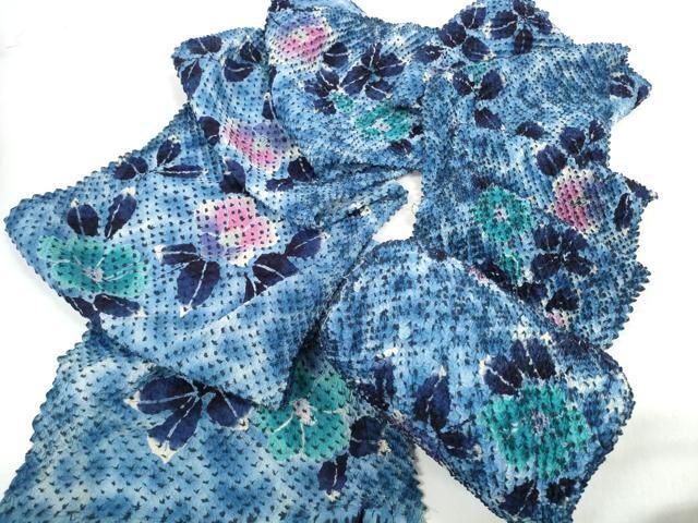 平和屋着物＊夏物　総絞り　浴衣　反物　着尺　椿　湯のし前　綿　逸品　未使用　DABD7809zzz