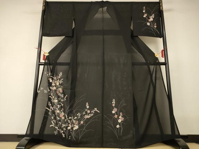 平和屋着物＊夏物　訪問着　絽　草花文　銀彩　正絹　逸品　AABI0657jd