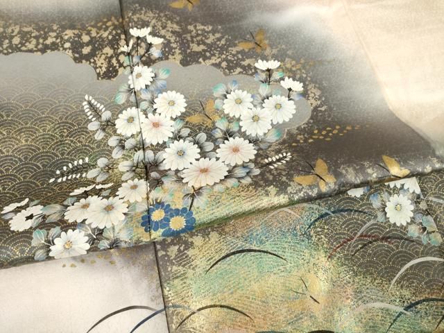 平和屋着物●極上　訪問着　作家物　型染め　成り物　花鳥蝶文　暈し染め　狐色地　逸品　CYAA4348s6 平和屋着物○訪問着 花蝶文 暈し染め 金彩 正絹 逸品 AABI0804ck