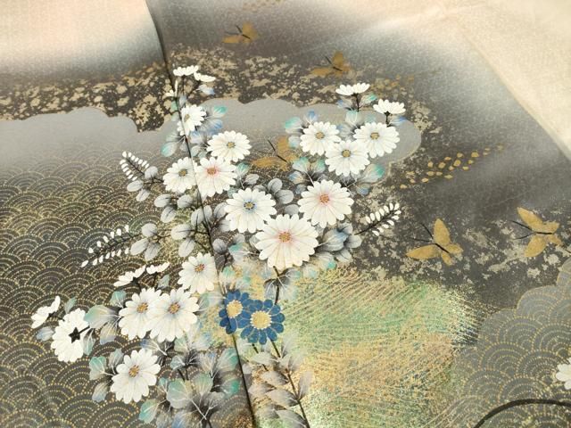 平和屋着物○訪問着 花蝶文 暈し染め 金彩 正絹 逸品 AABI0804ck