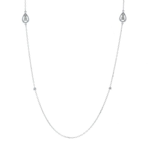 K18WG ホワイトゴールド ネックレス ダイヤモンド 0.23ct ドロップ 雫 ステーションチェーン 63cm【新品仕上済】【zz】【中古】