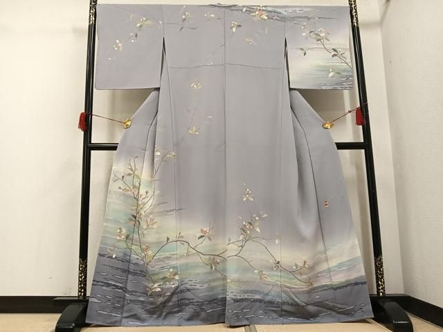 平和屋着物●訪問着　友禅　作家物　龍泉　刺繍　枝花文　金彩　正絹　逸品　AABH2012ph 平和屋本店□極上 本加賀友禅作家 茶谷孝志 訪問着 枝花文 暈し染め 砥