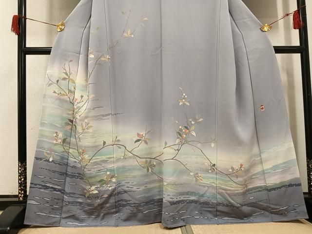 平和屋着物○訪問着 友禅 作家物 枝花文 暈し染め 金彩 正絹 逸品