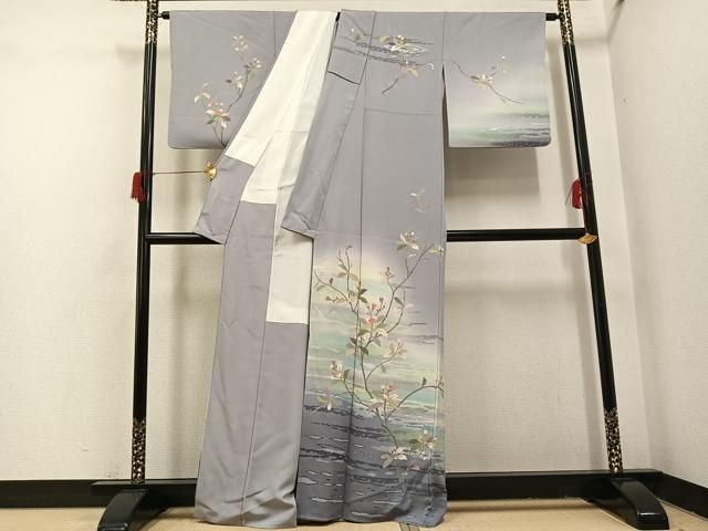 平和屋着物●訪問着　友禅　作家物　龍泉　刺繍　枝花文　金彩　正絹　逸品　AABH2012ph 平和屋着物○訪問着 友禅 作家物 枝花文 暈し染め 金彩 正絹 逸品