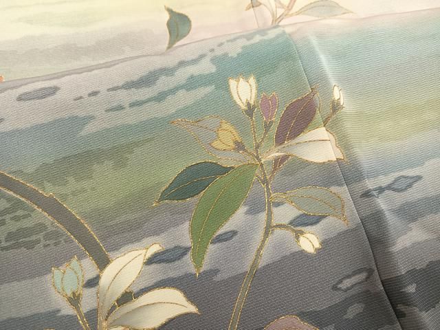 平和屋着物●訪問着　友禅　作家物　龍泉　刺繍　枝花文　金彩　正絹　逸品　AABH2012ph 平和屋本店□極上 本加賀友禅作家 茶谷孝志 訪問着 枝花文 暈し染め 砥