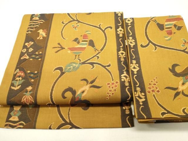 平和屋着物●つけ帯　葡萄　花鳥文　正絹　逸品　DABE1795op