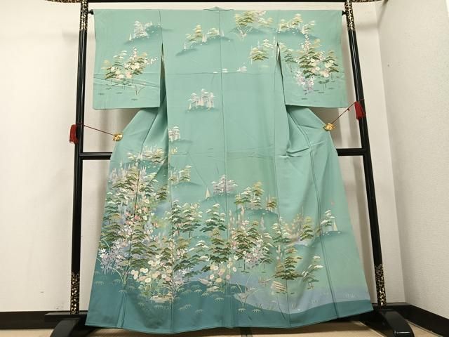 平和屋着物●十日町友禅作家　一梗　訪問着　松竹梅風景文　暈し染め　正絹　逸品　AABH9739ph