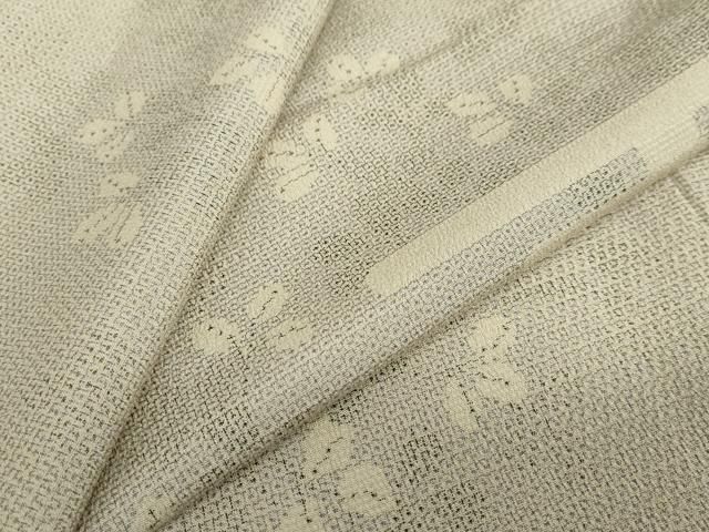 平和屋着物▽本塩沢　単衣　110亀甲　エ霞舞葉文　正絹　逸品　DABD9614ud