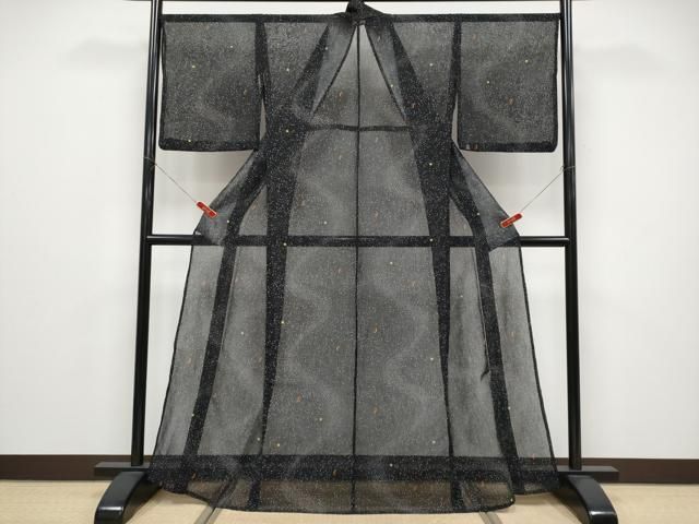 平和屋着物*夏物 小紋 紗 三日月 星 黒地 洗える着物 CABF2671tx 平和屋着物*夏物 小紋 紗 三日月 星 黒地 洗える着物 CABF2671tx