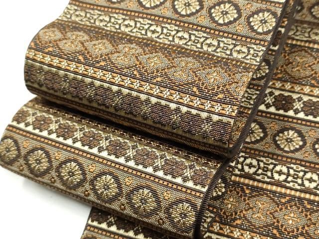 平和屋着物●男性　本場筑前博多織　角帯　横段吉祥花文　正絹　逸品　CABF8554hy