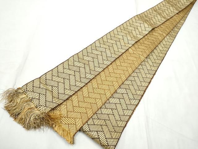 平和屋着物●男性　本場筑前博多織　両面　角帯　桧垣吉祥文　正絹　逸品　CABF8509hy
