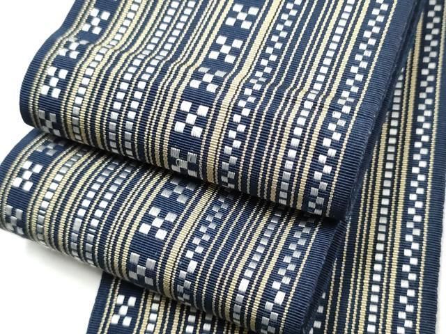 平和屋着物○男性 本場筑前博多織 角帯 間道 正絹 逸品 CABF8558hy