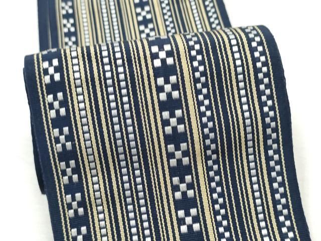 平和屋着物○男性 本場筑前博多織 角帯 間道 正絹 逸品 CABF8558hy