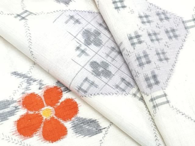 平和屋着物▽上質な紬　単衣　菱枝花文　正絹　逸品　CABF7755th