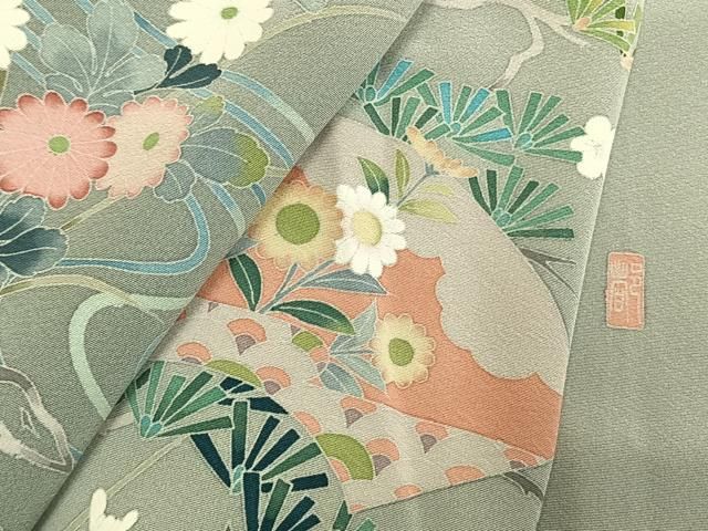 平和屋着物●豪華色留袖　友禅　作家物　遠山樹林松竹梅　暈し染め　正絹　逸品　CABB4317yc 平和屋着物○豪華色留袖 友禅 作家物 松竹梅 扇面花文 暈し染め 正絹