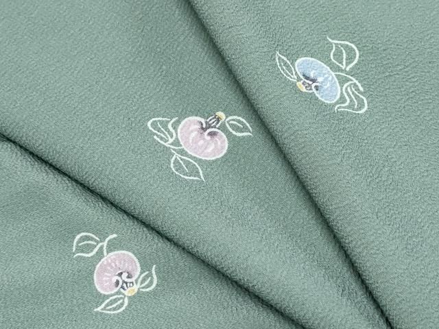 平和屋着物▽上質な小紋　単衣　型染め　草花文　正絹　逸品　CABF7775th