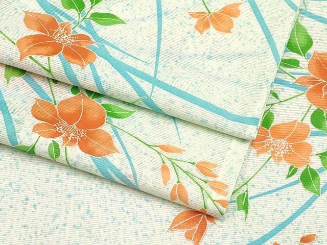 平和屋着物＊夏物　小紋　絽　枝花文　洗える着物　CABF2662tx