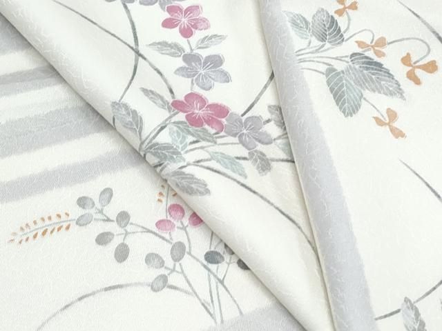 平和屋着物▽上質な小紋　単衣　横段花文　正絹　逸品　CABF7690th