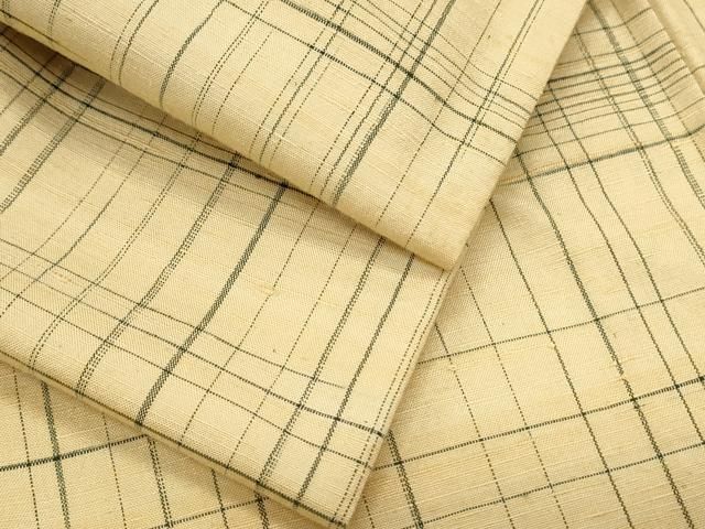 平和屋着物▽上質な紬　単衣　格子文　正絹　逸品　CABF7691th