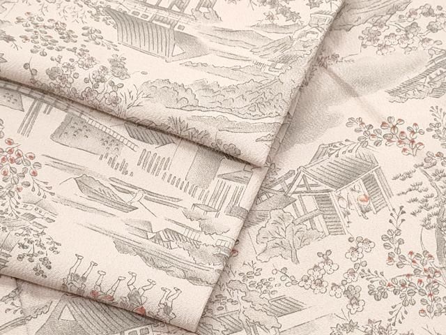 平和屋着物▽上質な小紋　単衣　人物風景文　正絹　逸品　CABF7711th