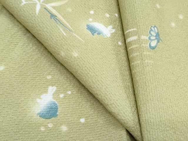 平和屋着物▽上質な小紋　単衣　兎　雪輪花文　正絹　逸品　CABF7714th