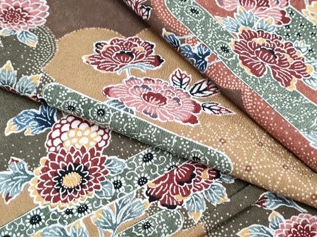 平和屋着物▽小紋　単衣　エ霞花文　洗える着物　CABF7716th