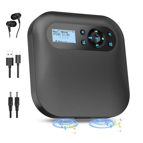 Desobry CDプレーヤー Bluetooth5.2対応スピーカー内蔵 FMトランスミッター内蔵 ・(REC)録音機能付き 2000mAh充電式バッテリー A-Bリピート 5EQエフェクト機能 音飛び防止機能 CD-R/MP3 Micro 115e5706
