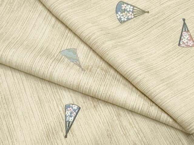 平和屋着物▽上質な小紋　単衣　扇面花文　正絹　逸品　CABF7719th