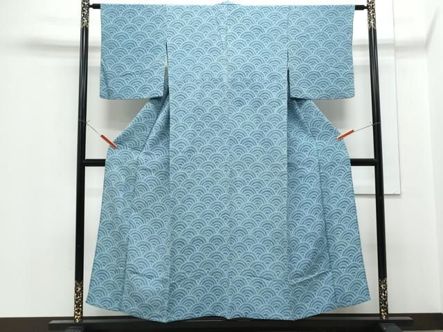 平和屋着物▽上質な小紋　単衣　青海波　正絹　逸品　AAAU8539fy 平和屋着物▽上質な小紋 単衣 絞り 青海波 正絹 逸品 CABF7739th