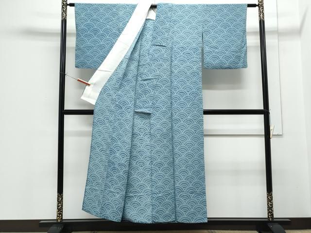 平和屋着物▽上質な小紋 単衣 絞り 青海波 正絹 逸品 CABF7739th