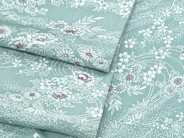 平和屋着物▽上質な小紋　単衣　流水花文　正絹　逸品　CABF7747th