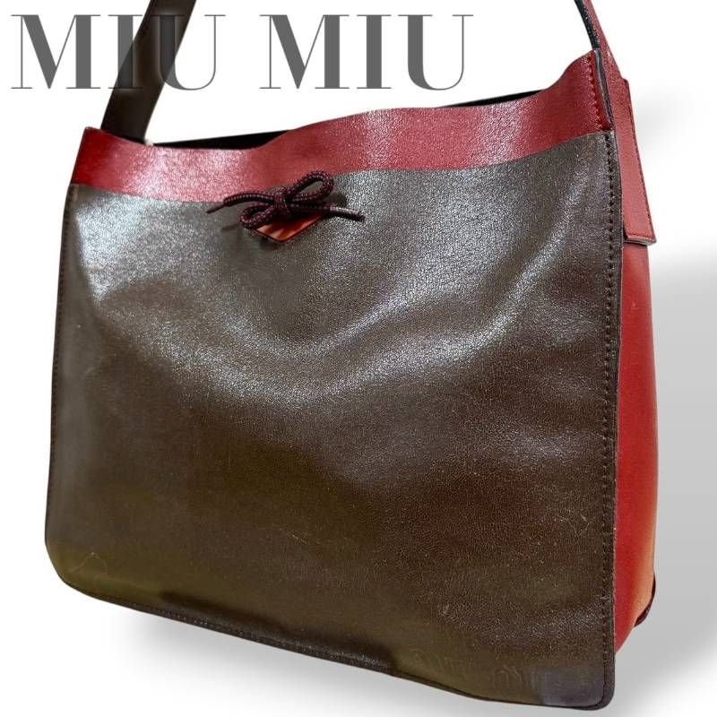 ☆希少★MIUMIU　ミュウミュウ★Archive miu miu leather shoulder bag vitage FW1999　ショルダーバッグ　斜め掛け　ロゴ　レザー　ブラウン　レッド★♯2501