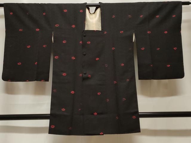 平和屋着物#道行コート 菱菊文 黒地 正絹 逸品 CABF3937ev