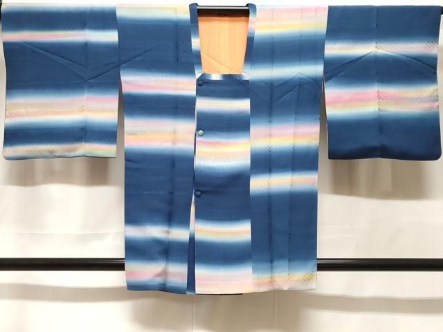 平和屋着物＃道行コート　横段市松文　暈し染め　正絹　逸品　CABF3943ev