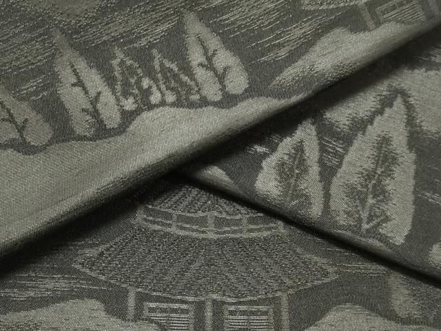 平和屋着物▽西陣 名古屋帯 黒反物 帯反物 風景地紋 証紙付き 逸品 未