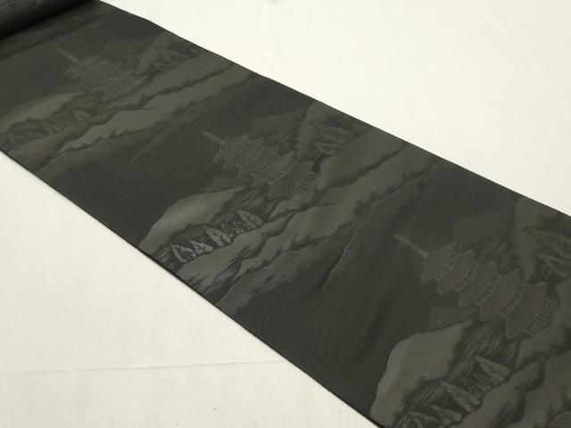 平和屋着物＊夏物　西陣　双葉織物謹製　名古屋帯　帯反物　黒反物　黒共帯　立波花地紋　証紙付き　未使用　DABC1352zzz 西陣織 喪服帯 夏用 黒共帯 仕立て上がり 新品 : きものやまゆ - 通販