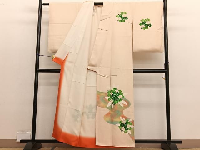 平和屋着物＊夏物　色無地　縦絽　流水草花紋紗　薄花色　正絹　逸品　AABF6866jd 平和屋着物＊夏物 色無地 絽 流水草花文紗 錆青磁色 正絹 逸品 未使用