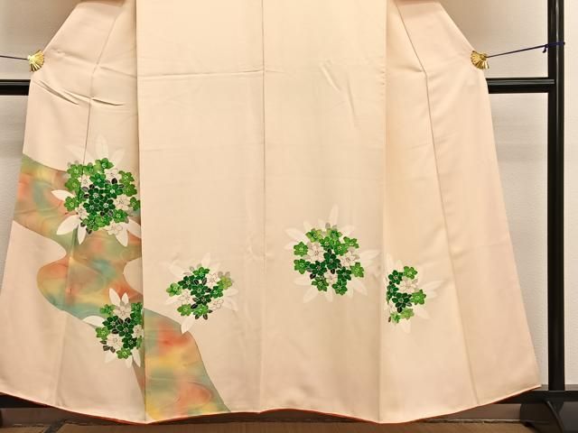 平和屋着物●結城紬　花園小紋　流水花鳥文　証紙付き　正絹　逸品　BAAW5024hj 平和屋着物○結城紬 花園小紋 流水花鳥文 証紙付き 正絹 逸品