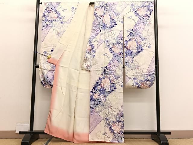 平和屋着物□豪華振袖 手描き 牡丹花文 銀彩 正絹 逸品 BAAX2351hv