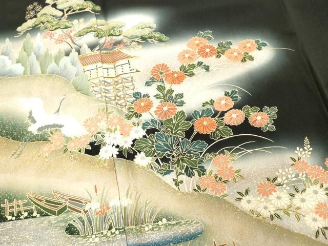 平和屋着物●豪華色留袖　作家物　飛鶴雪芝笹文　暈し染め　金銀彩　正絹　逸品　DABA1929ps 平和屋着物○豪華色留袖 作家物 飛鶴雪芝笹文 暈
