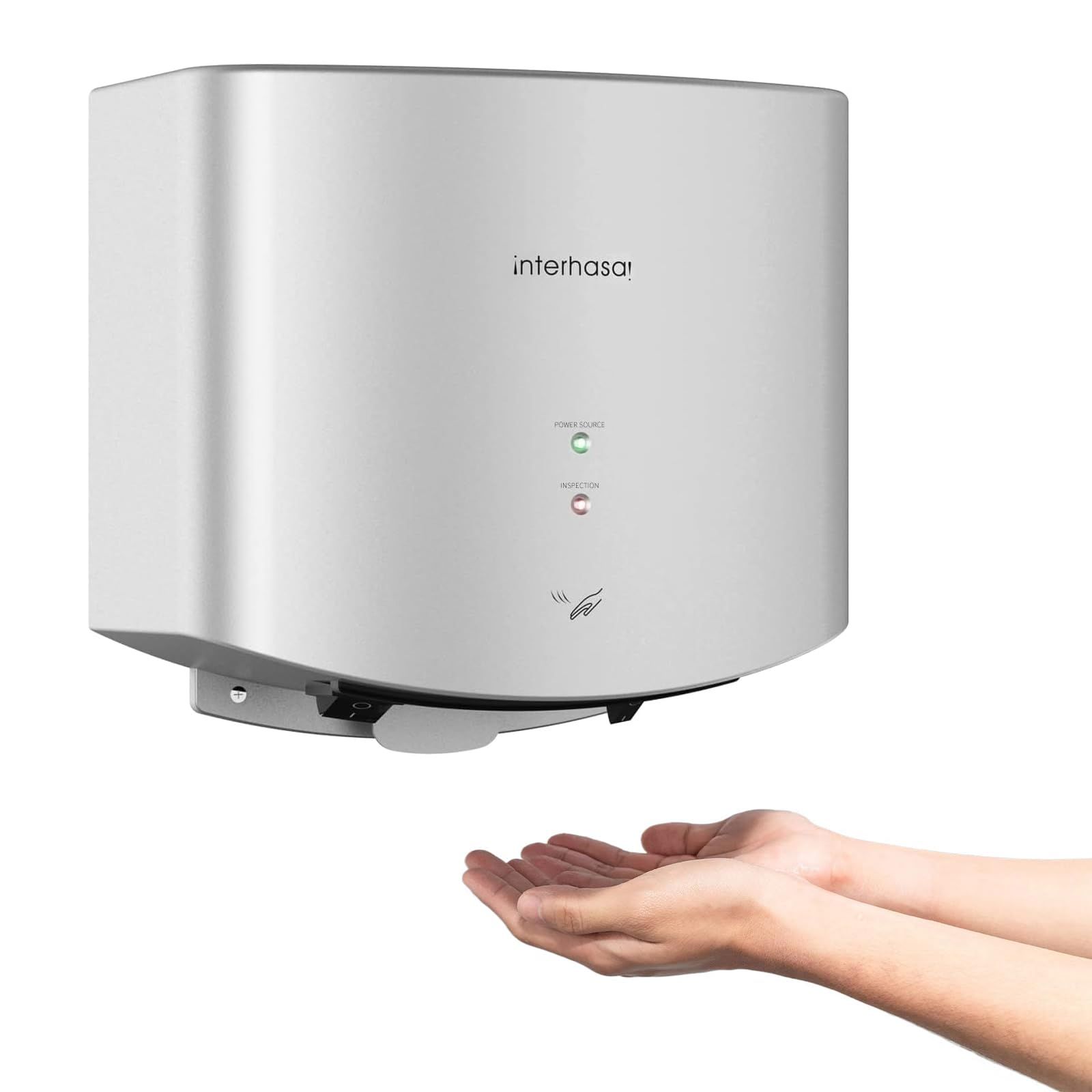 interhasa！ ハンドドライヤー 壁掛け式 小型 コンパクト設計 1250W 家庭用・業務用兼用 速乾 清潔 アース工事不要 自動冷風／温風切替 省エネ (シルバー)t 329142f7