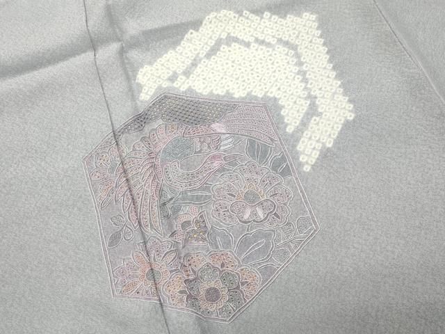 平和屋着物□中国三大刺繍 スワトウ相良刺繍 訪問着 絞り 亀甲飛鶴花文