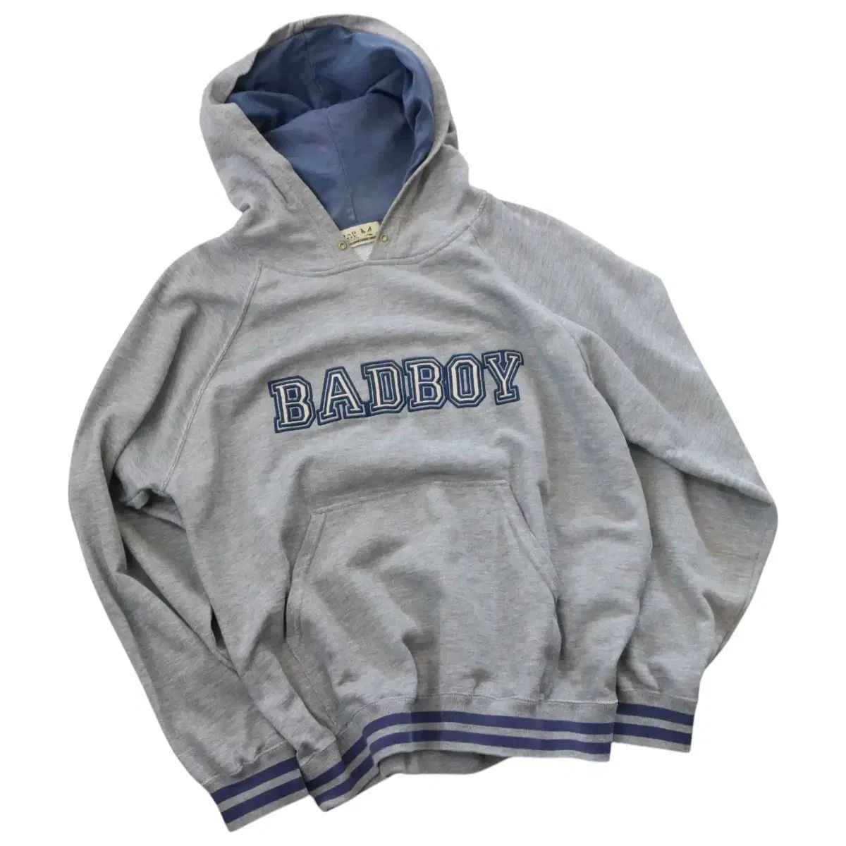 BAD BOY バッドボーイ ヴィンテージ アーチ ロゴ ストライプ リブ付き フード付きTシャツ
