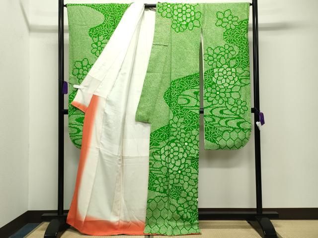 平和屋着物●豪華振袖　色無地　立涌地紋　若緑色　正絹　逸品　BAAW5193hj 平和屋着物□豪華振袖 総絞り 流水花文 正絹 逸品 CABG4254gh - メルカリ