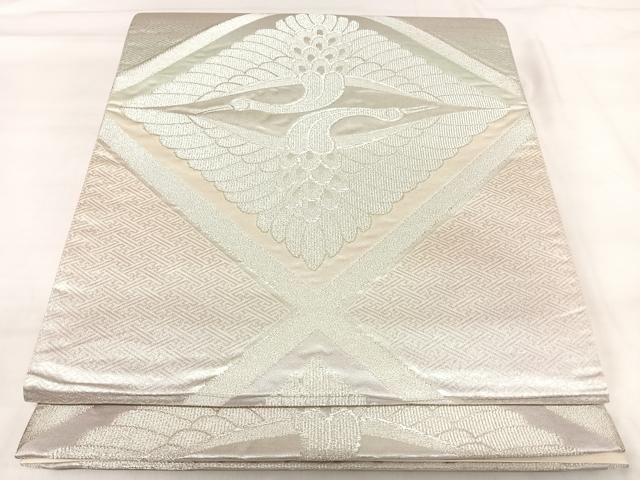 平和屋着物◎つゞれ　六通柄袋帯　双鶴菱文　銀糸　正絹　逸品　AABI5428yx