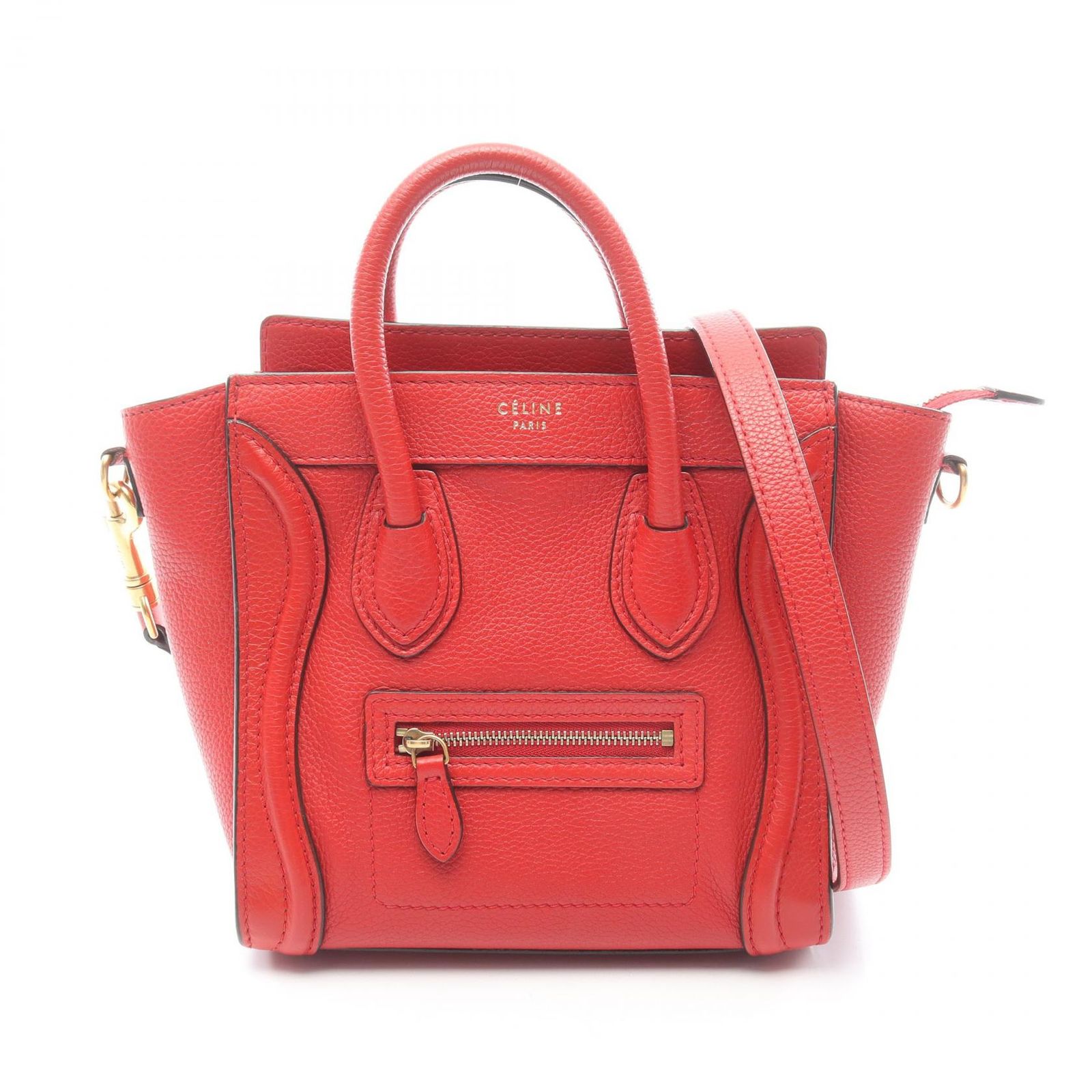 セリーヌ CELINE ハンドバッグ ラゲージ ナノショッパー 2WAY 189243 レッド レザー ラゲージ ナノ ショッパー レディース Used B