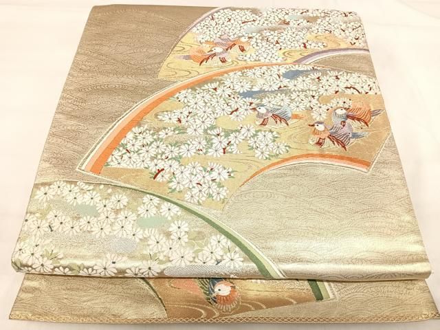 平和屋着物◎六通柄袋帯　唐織　地紙鴛鴦花文　金銀糸　正絹　逸品　AABI5437yx
