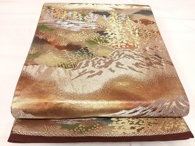 平和屋着物◎六通柄袋帯　風景文　金銀糸　正絹　逸品　AABI5440yx